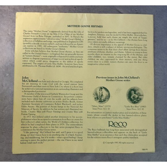 Vtg Little Miss Muffet Collector Plate John McClelland 1981 With Paperwork/Box - Picture 6 of 8